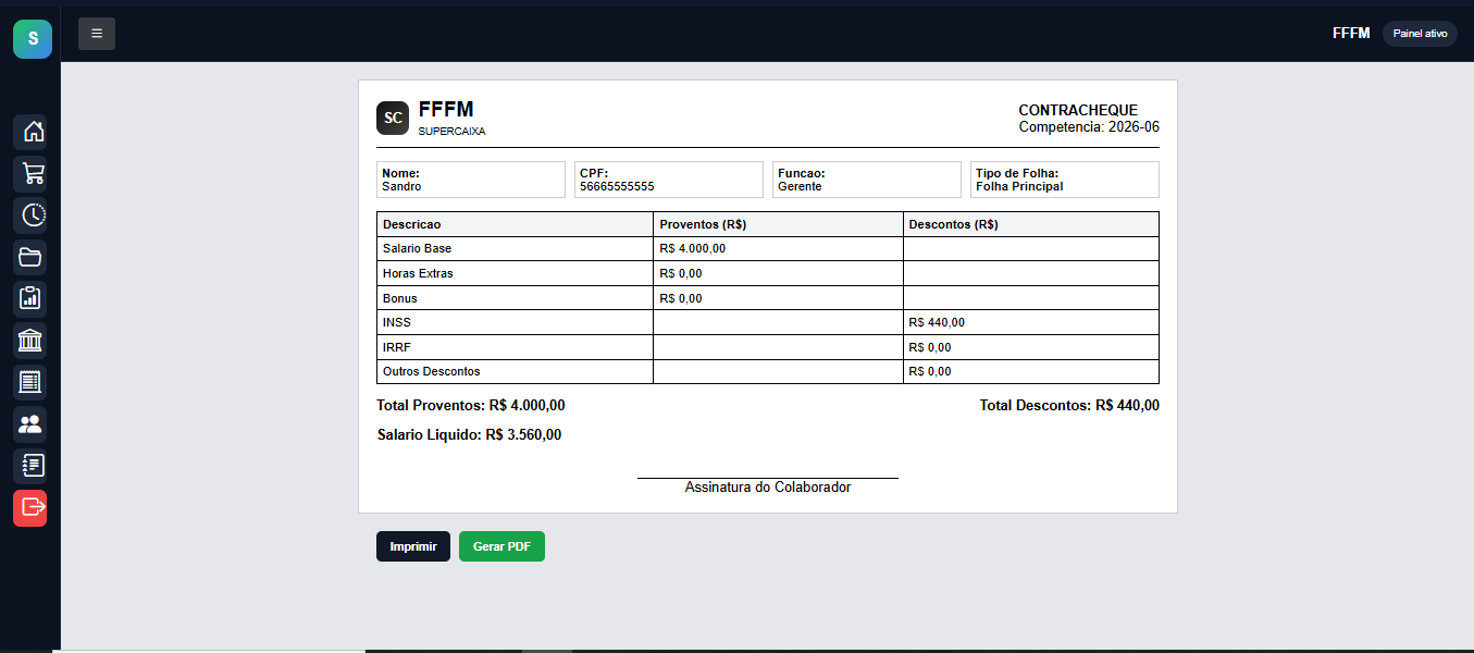Contracheque emitido no SuperCaixa